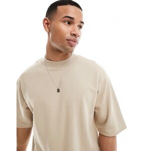 ASOS DESIGN Mens Oversized T-Shirt mock Turtle Neck Ecru Tofu XXXL 133959359 NEW
